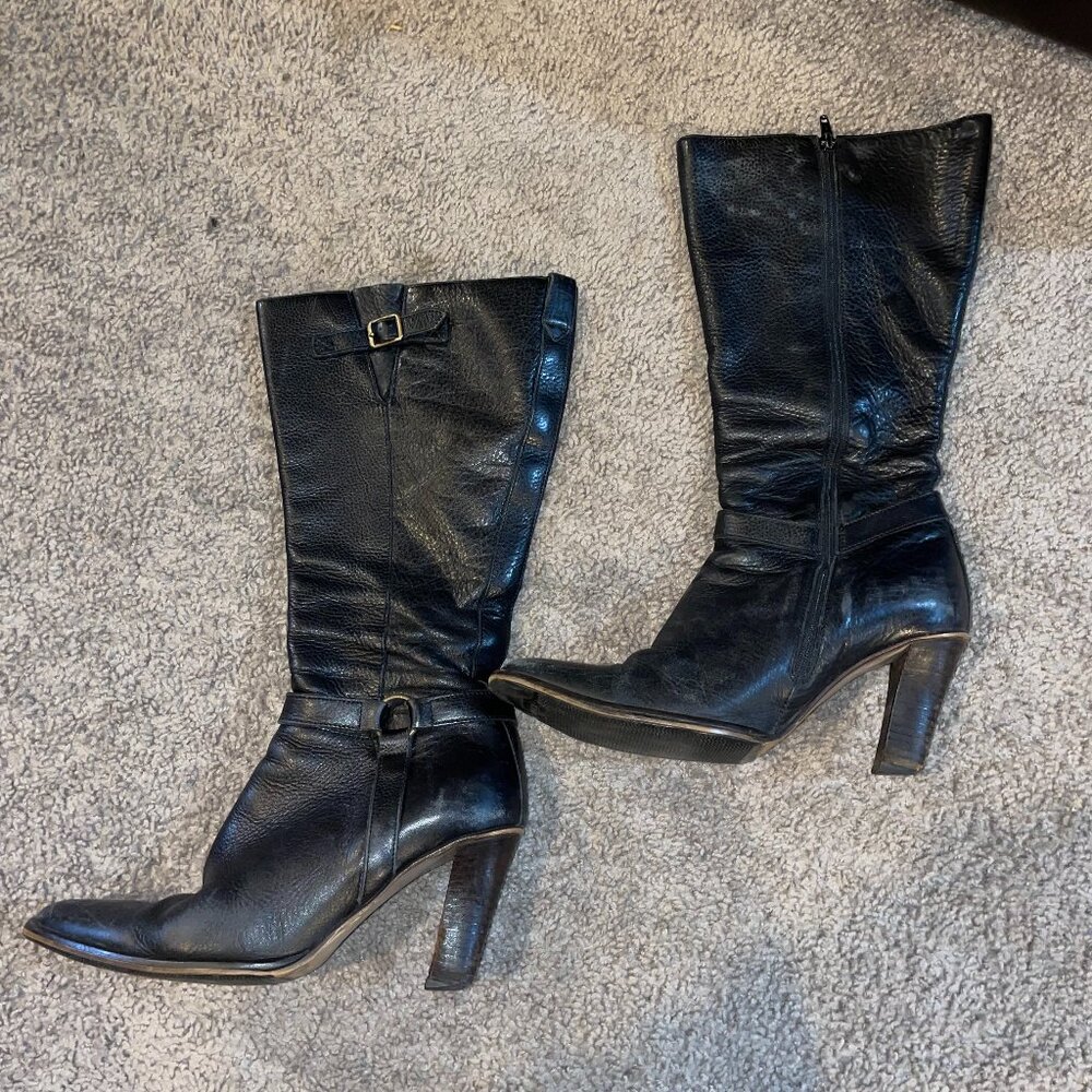 J Crew Tall Black Leather Boots - 3" Heel - Size 7 - H 56800